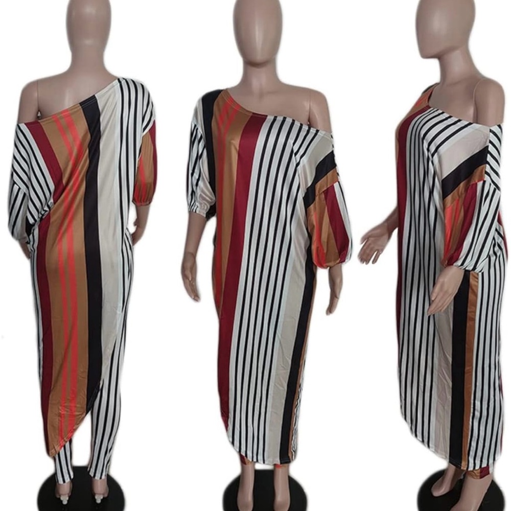 Women's 3/4 Sleeve Set. One Off Shoulder Asymmetric Top with Skinny Long Pant